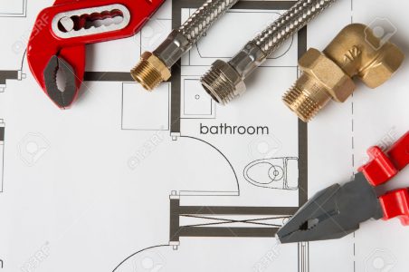 33251270-Plumbing-Tools-On-Blueprint-Stock-Photo-plumbing-plumber-bathroom